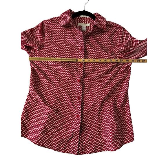 Chicos Womens Top 0 Small Red Chevron 100% Cotton No Iron Collar Shirt #3231 - Picture 11 of 12